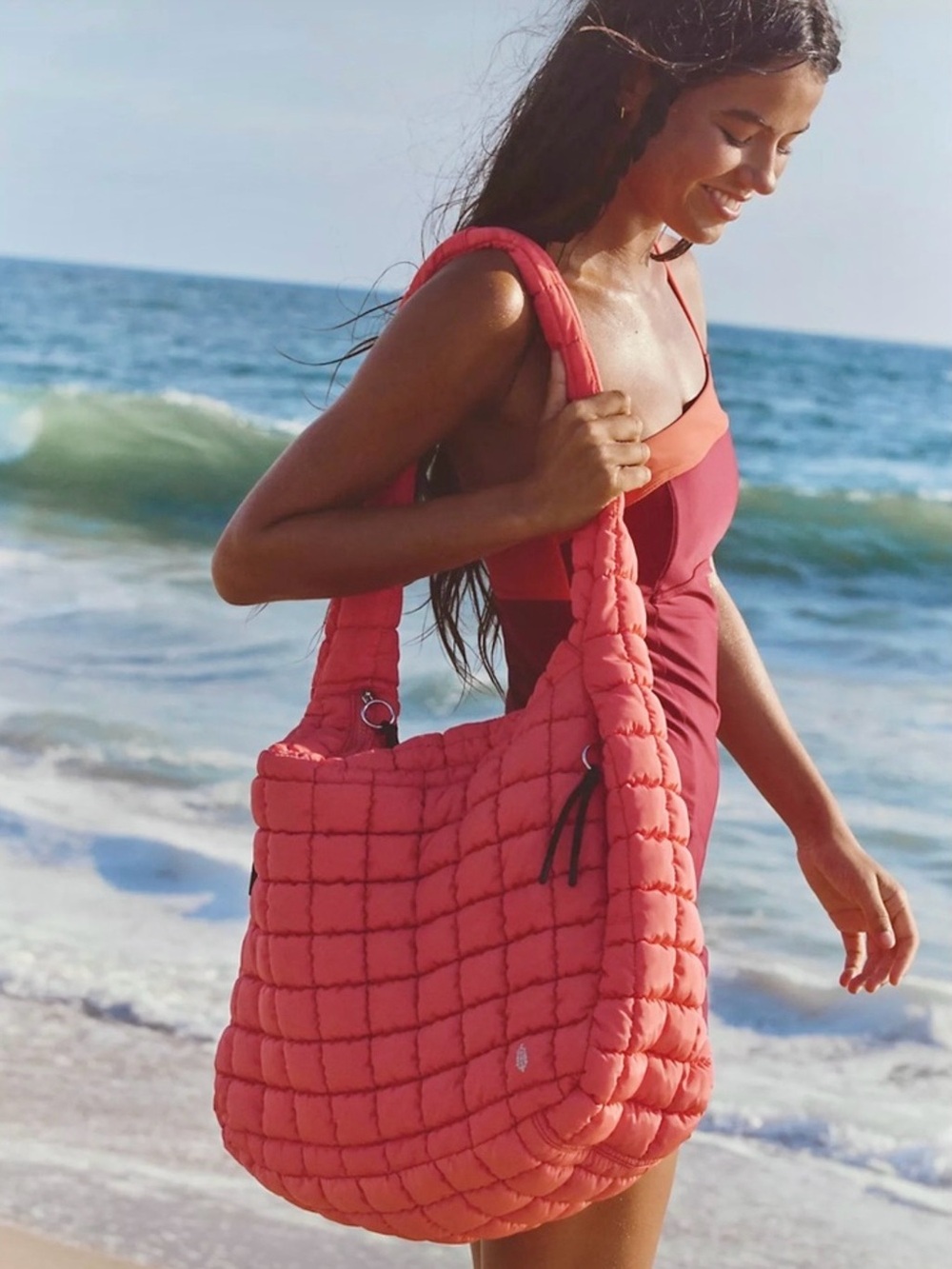 NWT Free People x FP Movement Quilted Carryall Bag in Coral